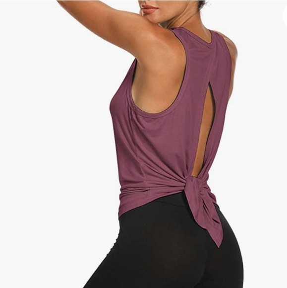 Mauve tie back athletic tank top - Picture 2 of 13